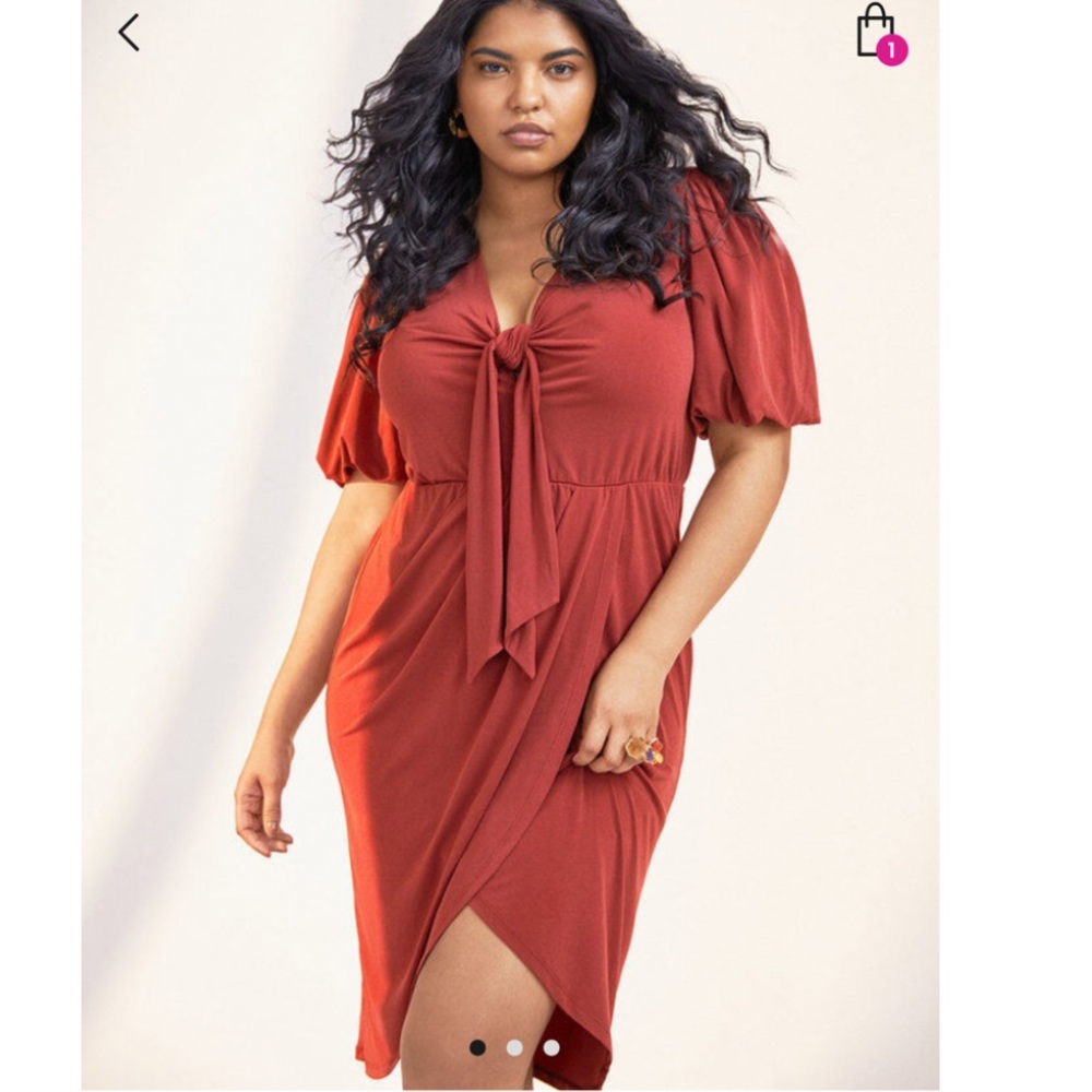 Eloquii Puff Sleeve Tulip Hem Dress